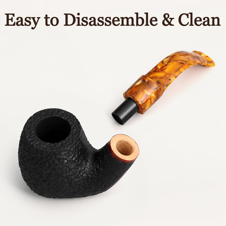 Obetis Rusticated Briar Tobacco Pipe – Calabash Sitter with Amber Acrylic Stem