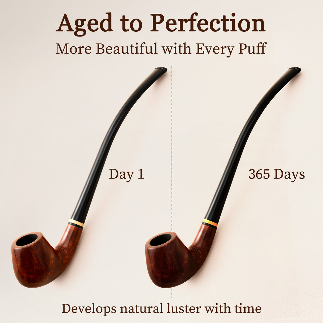 Churchwarden Briar Tobacco Pipe with Gift Box & Velvet Pouch – Long Stem, Elegant Design