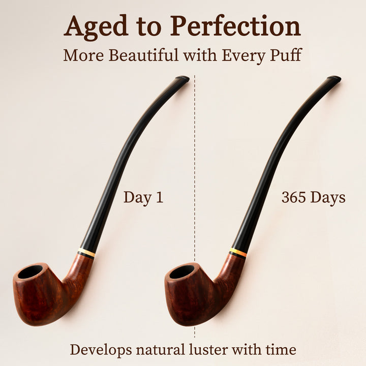 Churchwarden Briar Tobacco Pipe with Gift Box & Velvet Pouch – Long Stem, Elegant Design