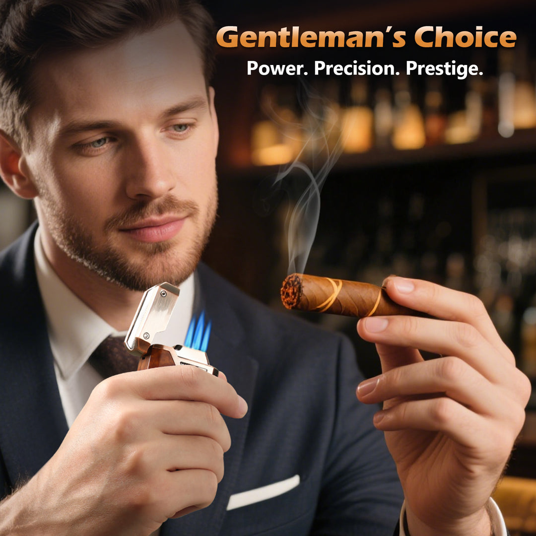 Joyoldelf 4 Jet Flame Cigar Lighter with Built-in V Cutter & Punch