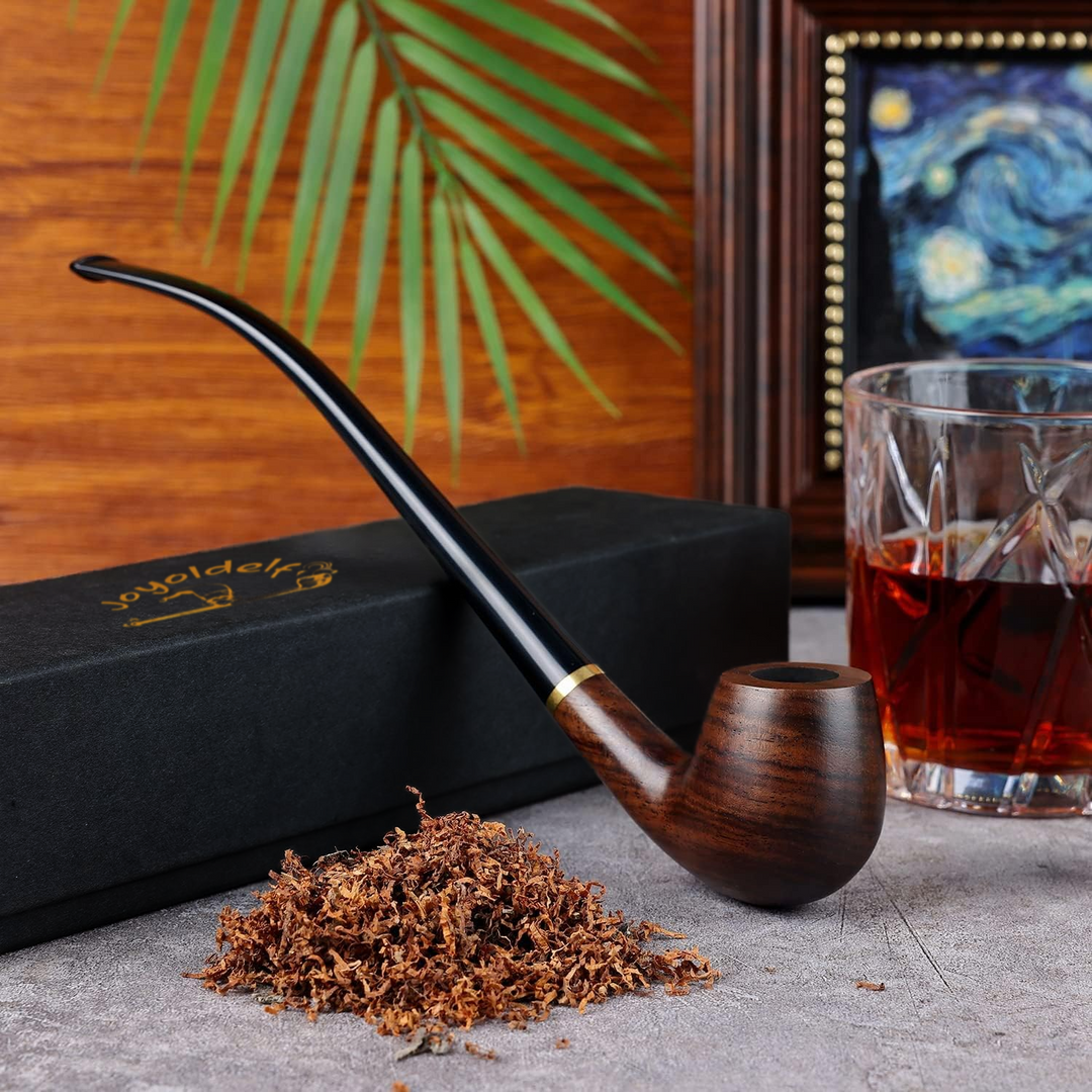 Joyoldelf Churchwarden Tobacco Pipe, Handmade Ebony Wood Smoking Pipe, Perfect Beginner Pipe Kit with Ultimate Beginner Guide E-Book - Smoking Gift Set and Accessories