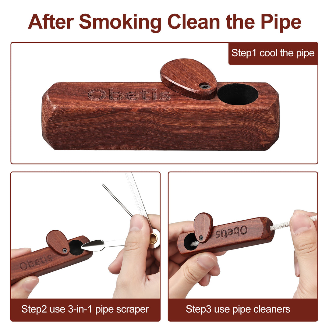 Obetis Portable Rosewood Pipe Set with Cleaner Kit – Compact, Smooth Draw Design