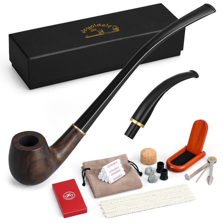Pipa de tabaco Joyoldelf de ébano con boquillas reemplazables, filtro de carbón y set de regalo completo.