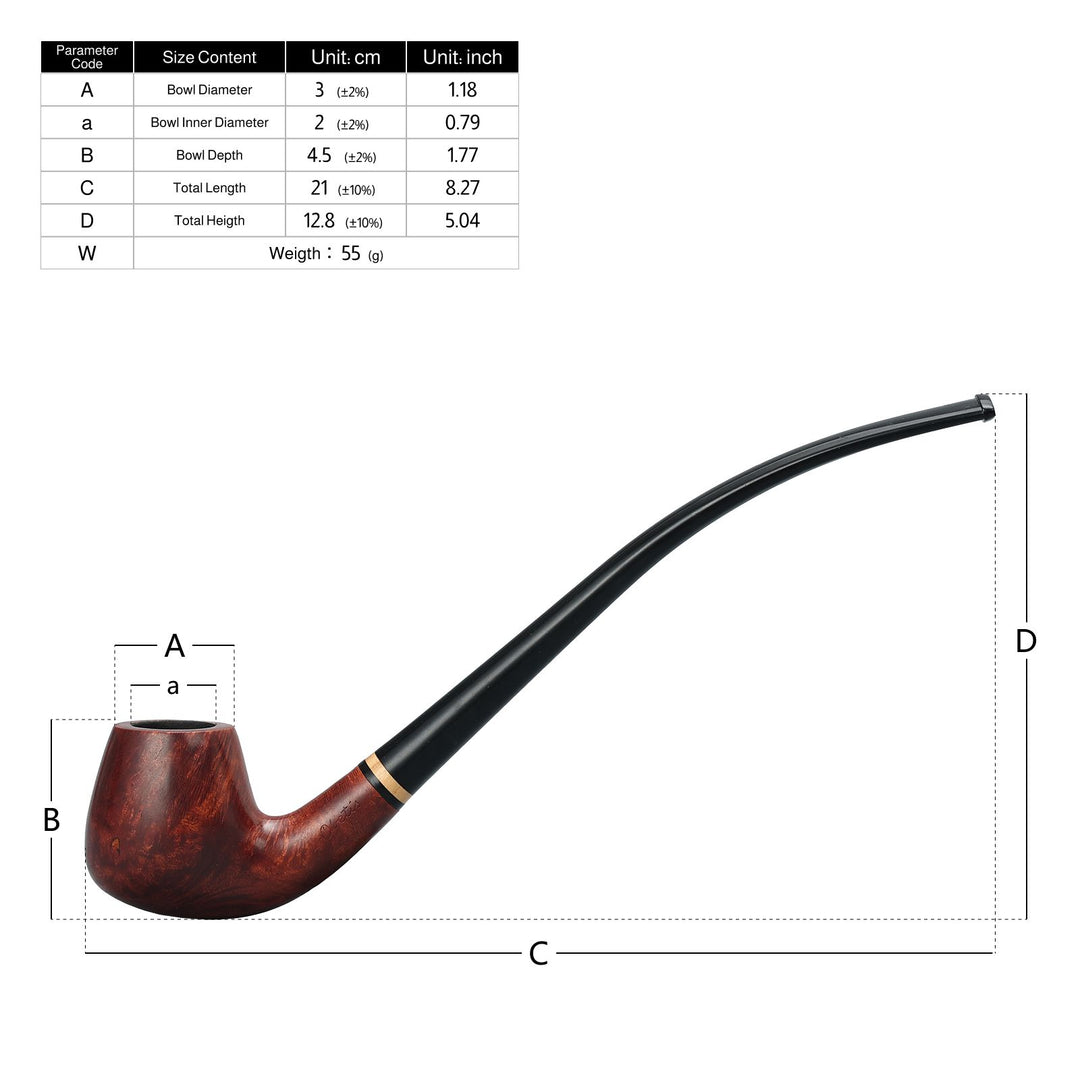 Churchwarden Briar Tobacco Pipe with Gift Box & Velvet Pouch – Long Stem, Elegant Design