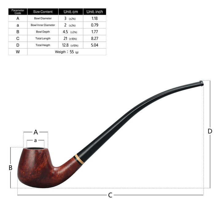 Churchwarden Briar Tobacco Pipe with Gift Box & Velvet Pouch – Long Stem, Elegant Design