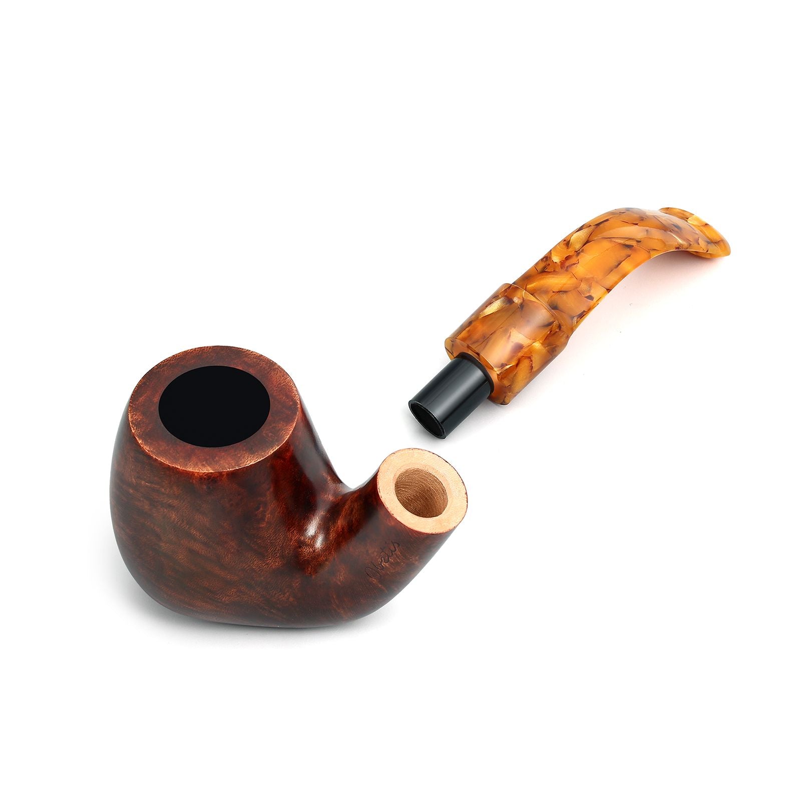Obetis Amber-Calabash Smooth Briar Pipe – Polished Bent Pipe with