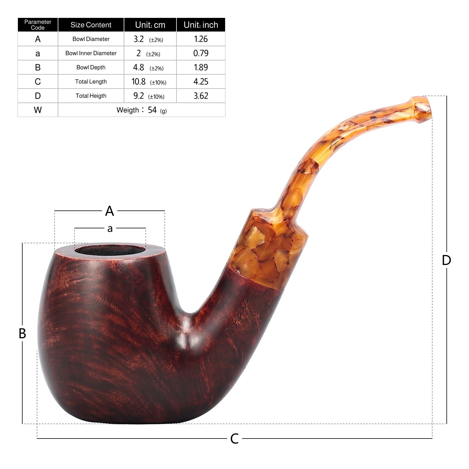 Obetis Amber-Calabash Smooth Briar Pipe – Polished Bent Pipe with