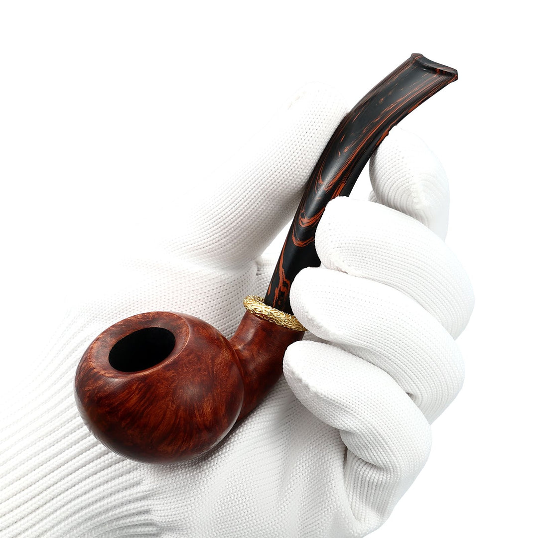 Obetis Bent Ball Briar Pipe – Calabash Sitter with Gift Box & Cumberland Stem