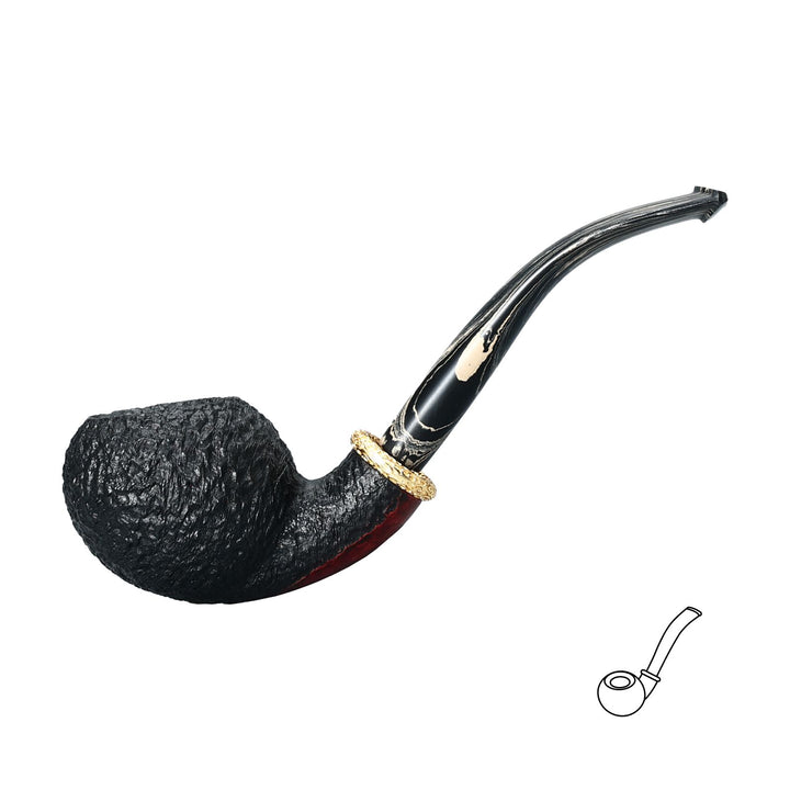 Obetis Rusticated Bent Briar Pipe – Calabash Sitter with Gift Box & Gold Ring