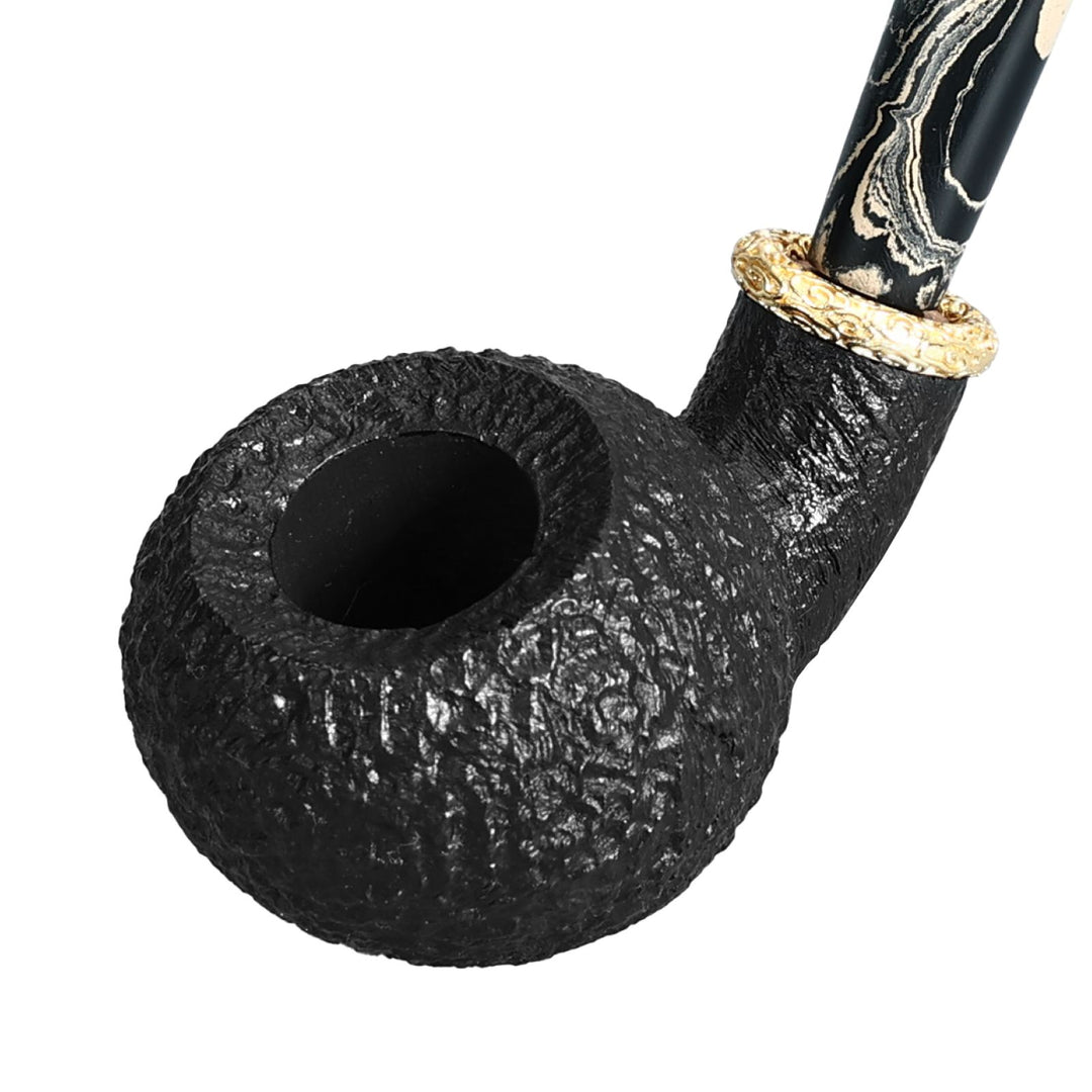 Obetis Rusticated Bent Briar Pipe – Calabash Sitter with Gift Box & Gold Ring