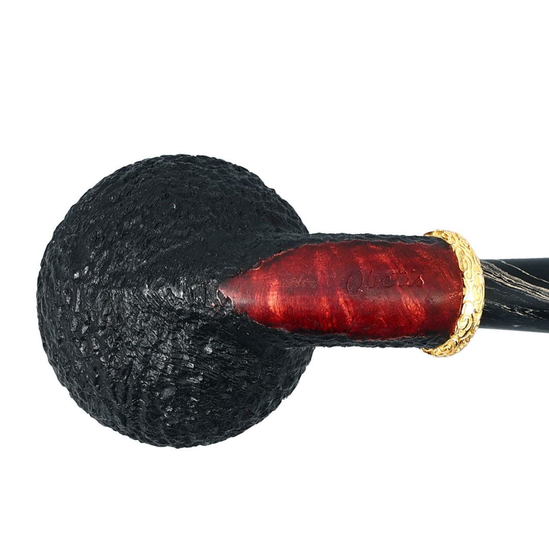 Obetis Rusticated Bent Briar Pipe – Calabash Sitter with Gift Box & Gold Ring