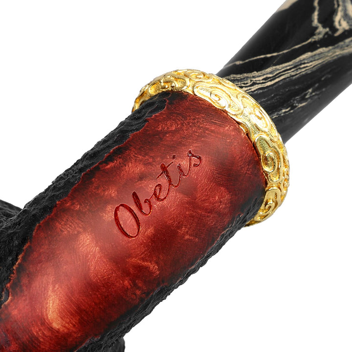 Obetis Rusticated Bent Briar Pipe – Calabash Sitter with Gift Box & Gold Ring