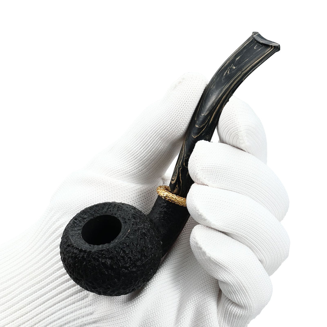 Obetis Rusticated Bent Briar Pipe – Calabash Sitter with Gift Box & Gold Ring