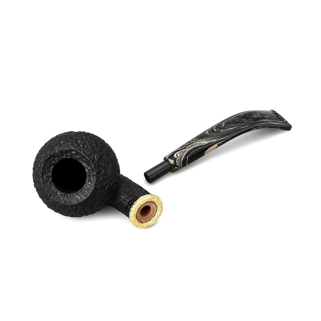 Obetis Rusticated Bent Briar Pipe – Calabash Sitter with Gift Box & Gold Ring