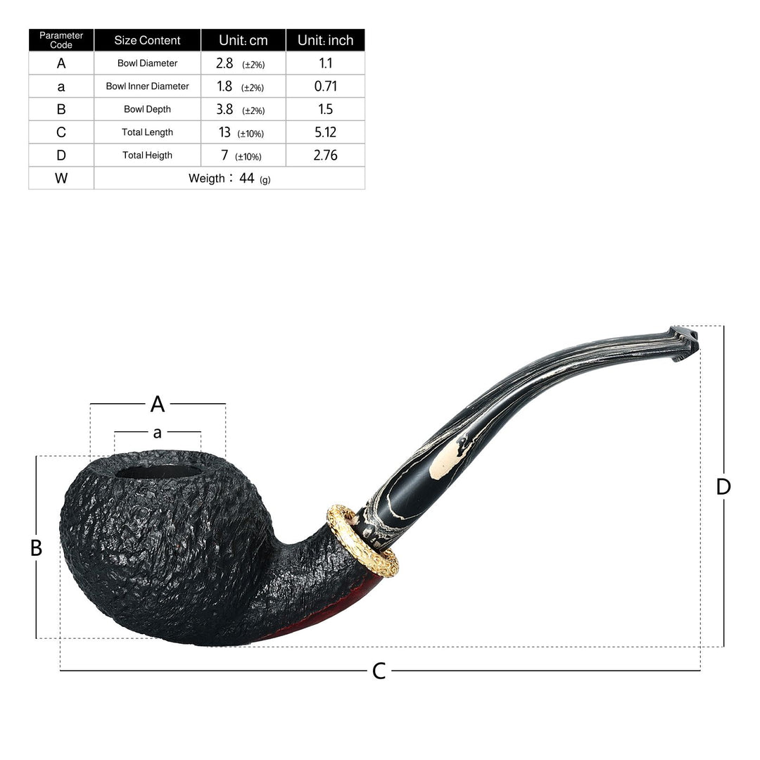 Obetis Rusticated Bent Briar Pipe – Calabash Sitter with Gift Box & Gold Ring