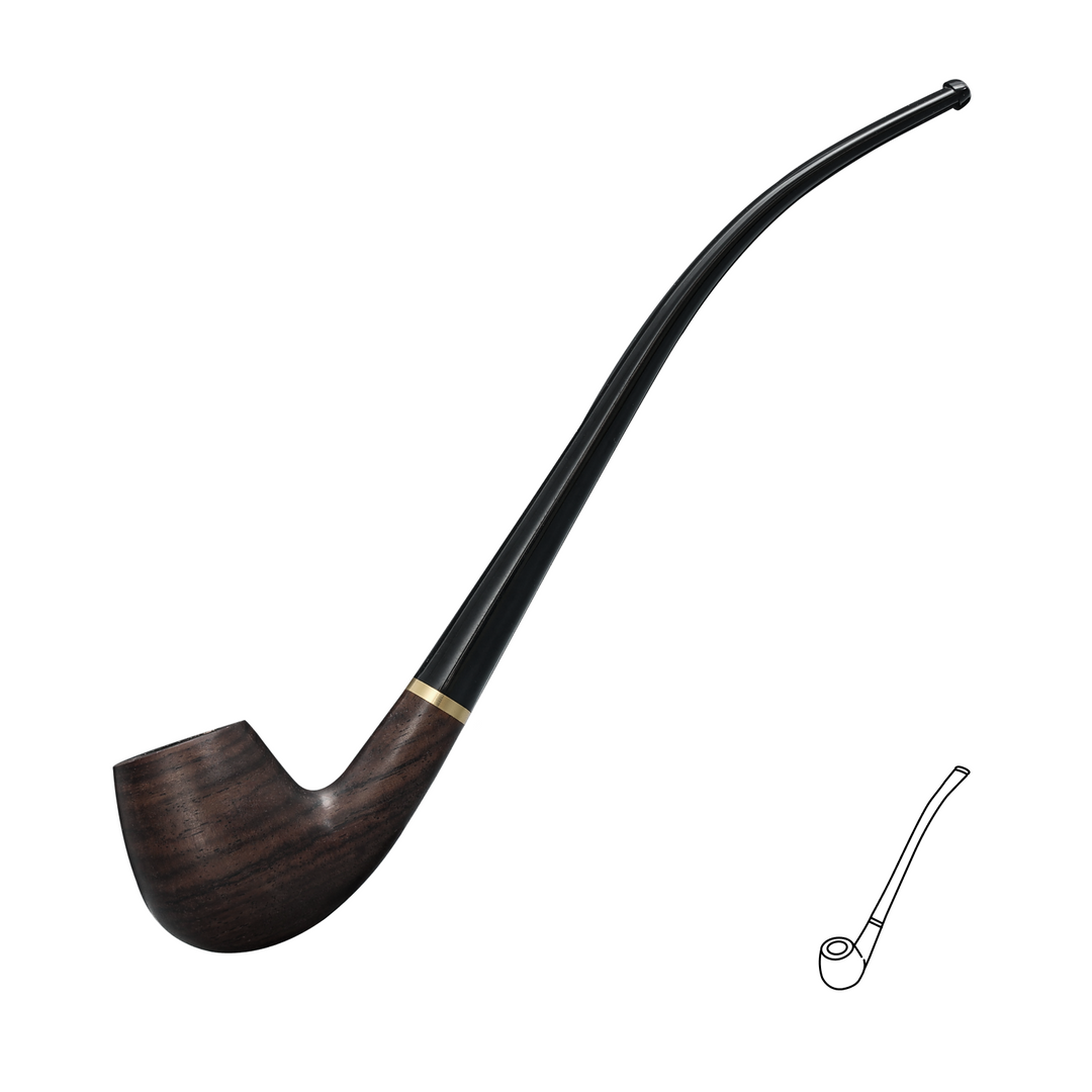 Obetis ebony wood pipe — long black stem version with classic curved silhouette