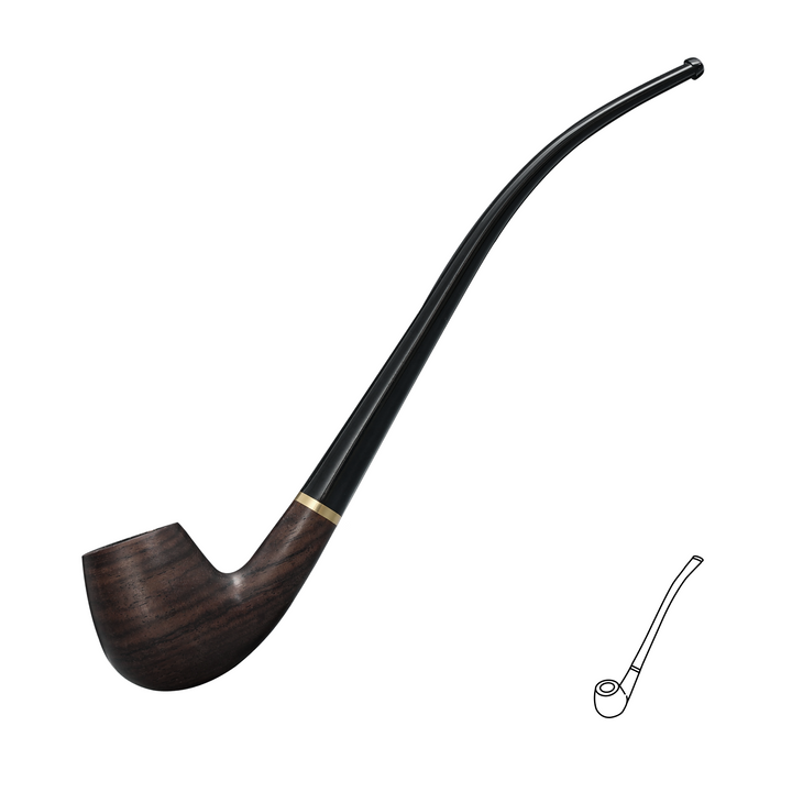 Obetis ebony wood pipe — long black stem version with classic curved silhouette