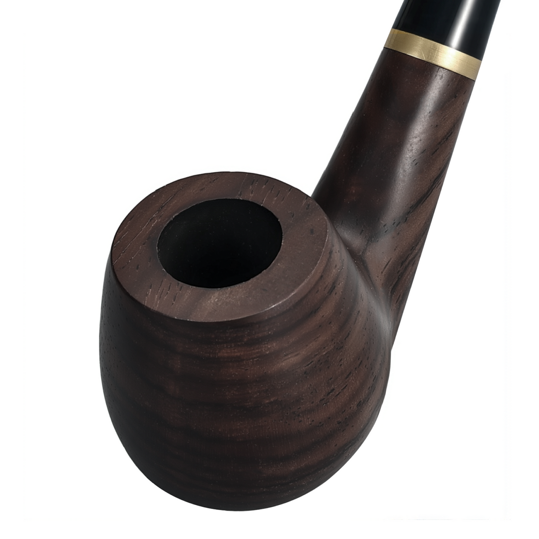 Obetis ebony wood pipe — close-up of rounded bowl and fine natural wood grain