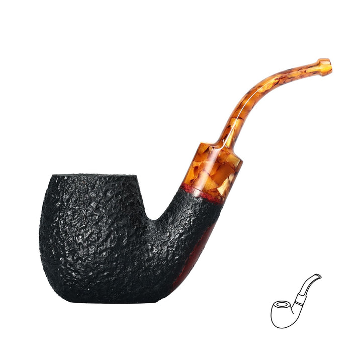 Obetis Rusticated Briar Tobacco Pipe – Calabash Sitter with Amber Acrylic Stem