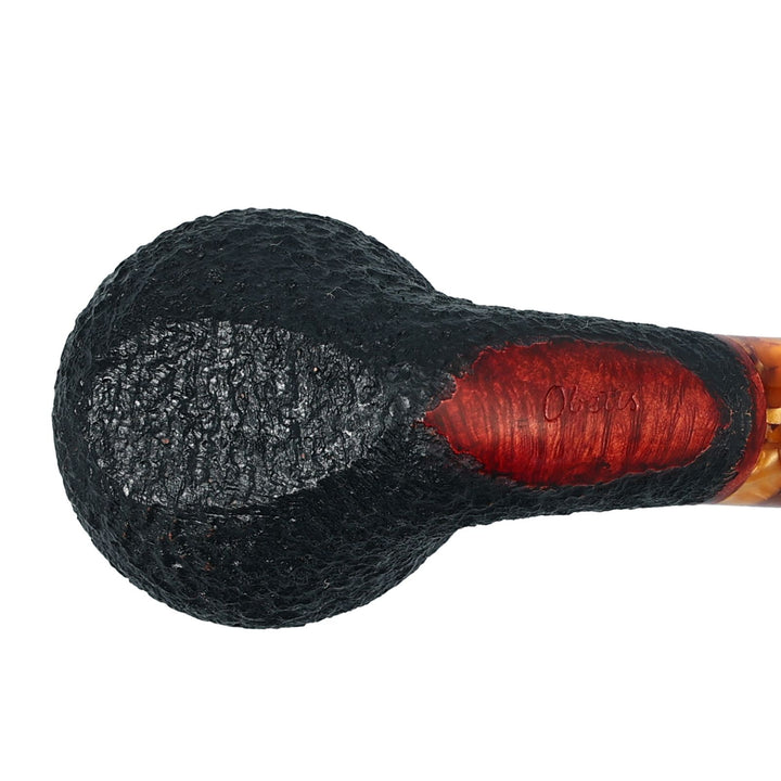 Obetis Rusticated Briar Tobacco Pipe – Calabash Sitter with Amber Acrylic Stem