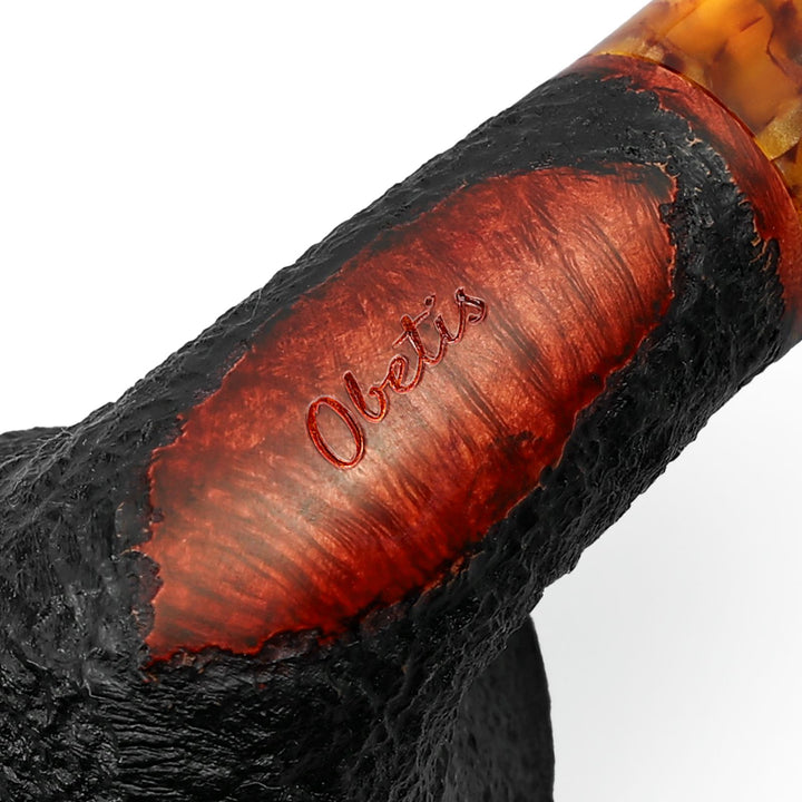Obetis Rusticated Briar Tobacco Pipe – Calabash Sitter with Amber Acrylic Stem