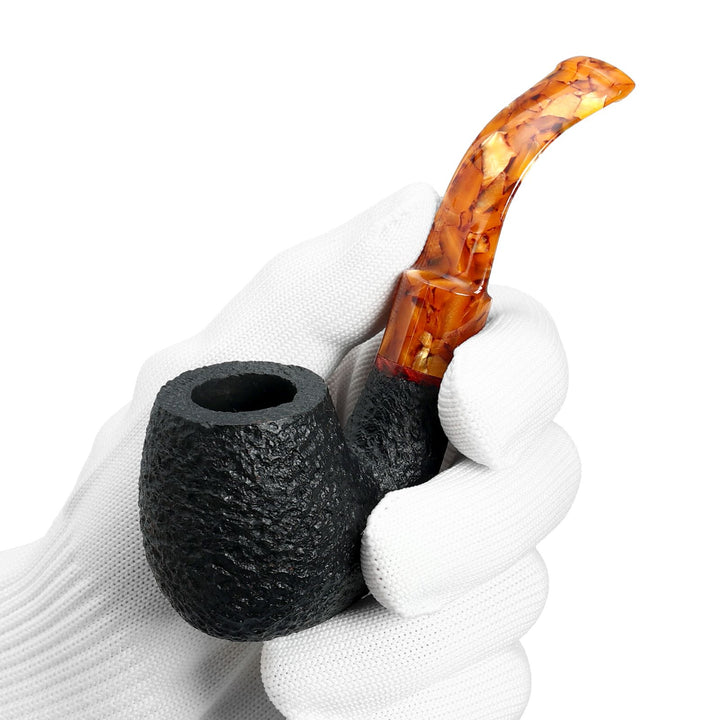 Obetis Rusticated Briar Tobacco Pipe – Calabash Sitter with Amber Acrylic Stem