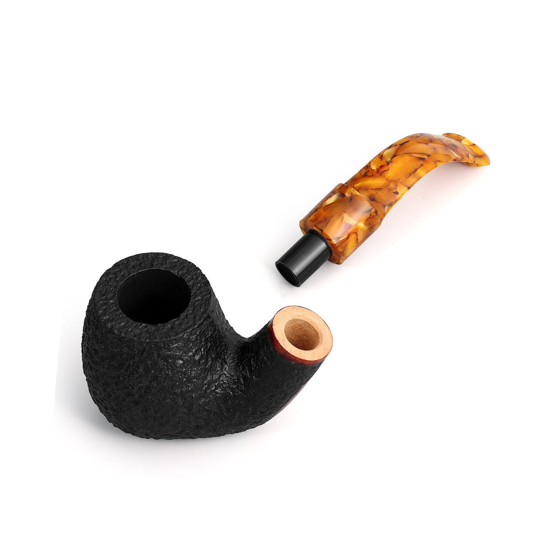 Obetis Rusticated Briar Tobacco Pipe – Calabash Sitter with Amber Acrylic Stem