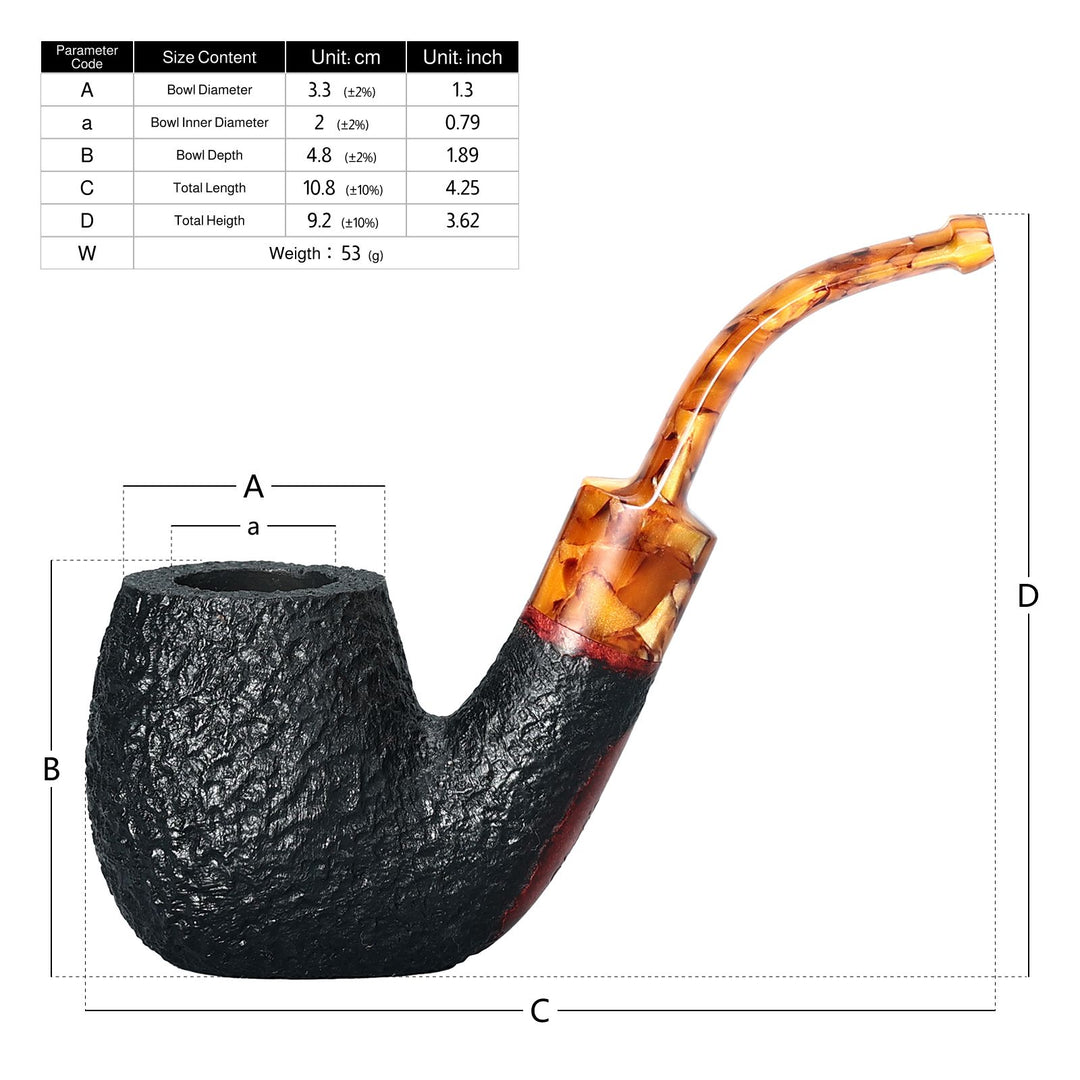 Obetis Rusticated Briar Tobacco Pipe – Calabash Sitter with Amber Acrylic Stem