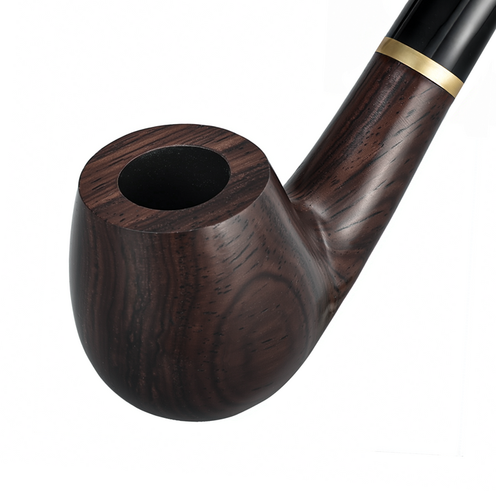 Close-up of the ebony wood bowl showing smooth grain texture in the Joyoldelf pipe.