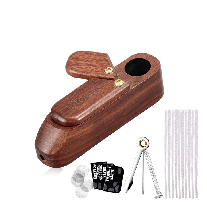 Obetis Portable Sliding-Lid Rosewood Tobacco Pipe with Cleaning Kit