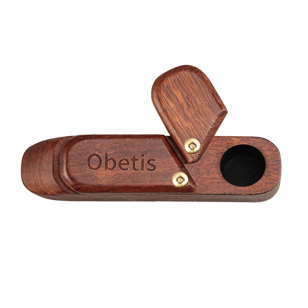 Obetis Portable Sliding-Lid Rosewood Tobacco Pipe with Cleaning Kit