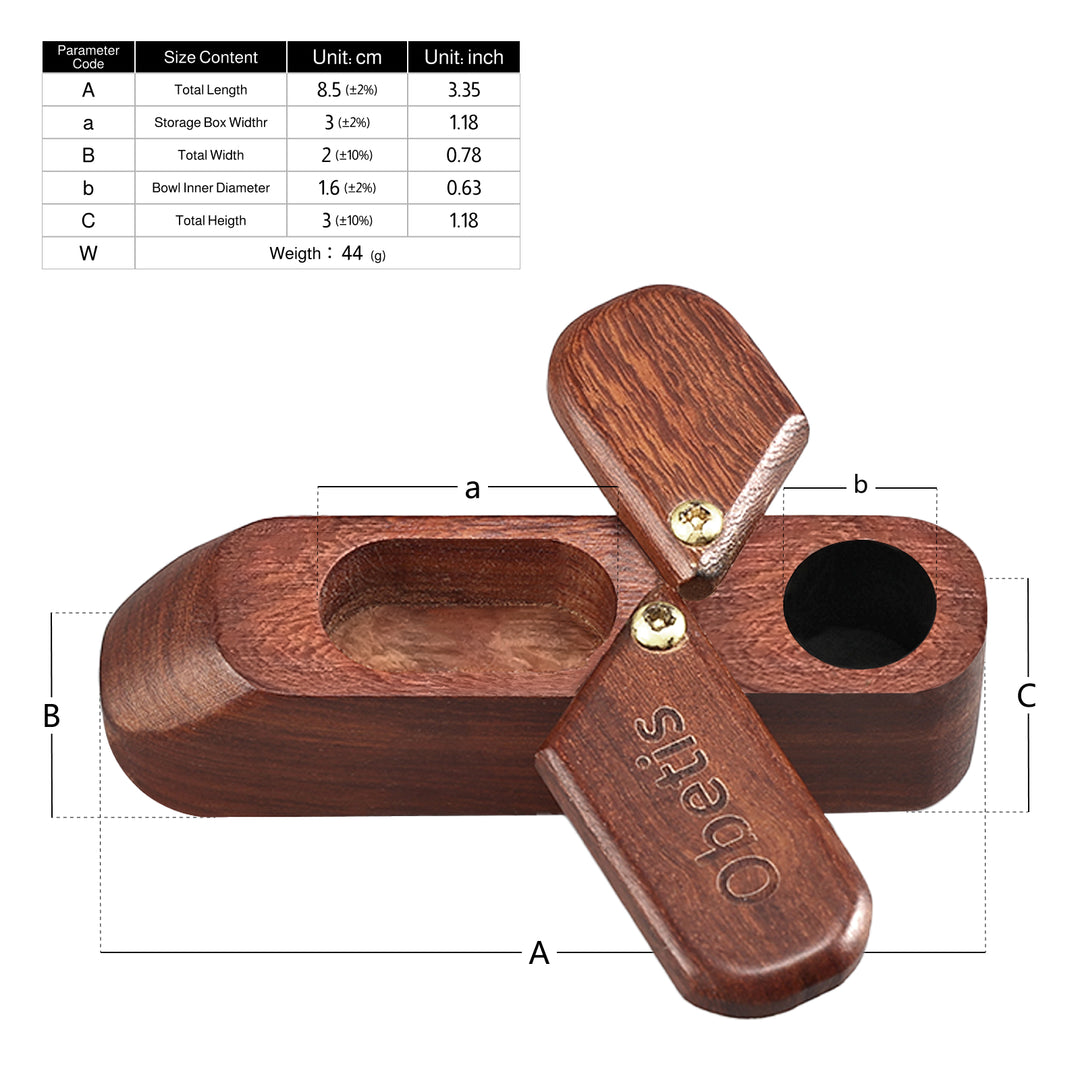 Obetis Portable Sliding-Lid Rosewood Tobacco Pipe with Cleaning Kit