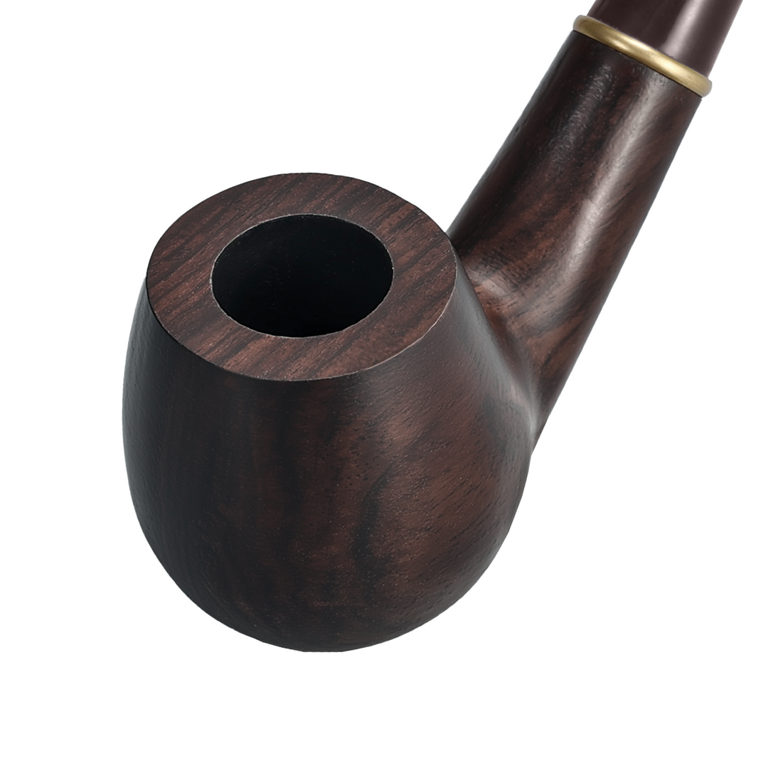 Obetis ebony wood pipe — close-up of smooth rounded bowl with natural dark grain, brown stem version