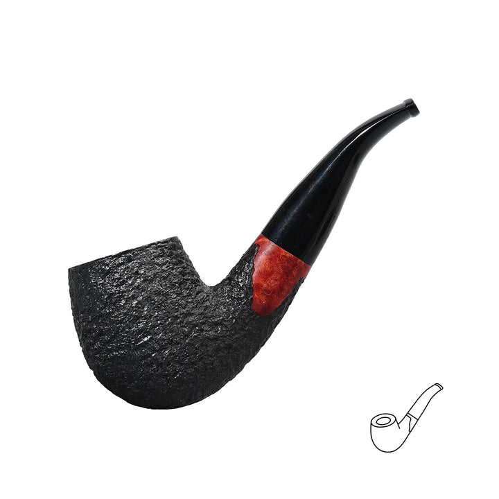 Pipa de tabaco de brezo de madera de brezo curvada Obetis - Set de regalo artesanal con funda de terciopelo