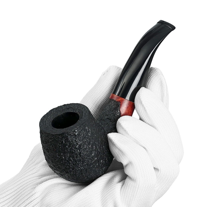 Pipa de tabaco de brezo de madera de brezo curvada Obetis - Set de regalo artesanal con funda de terciopelo