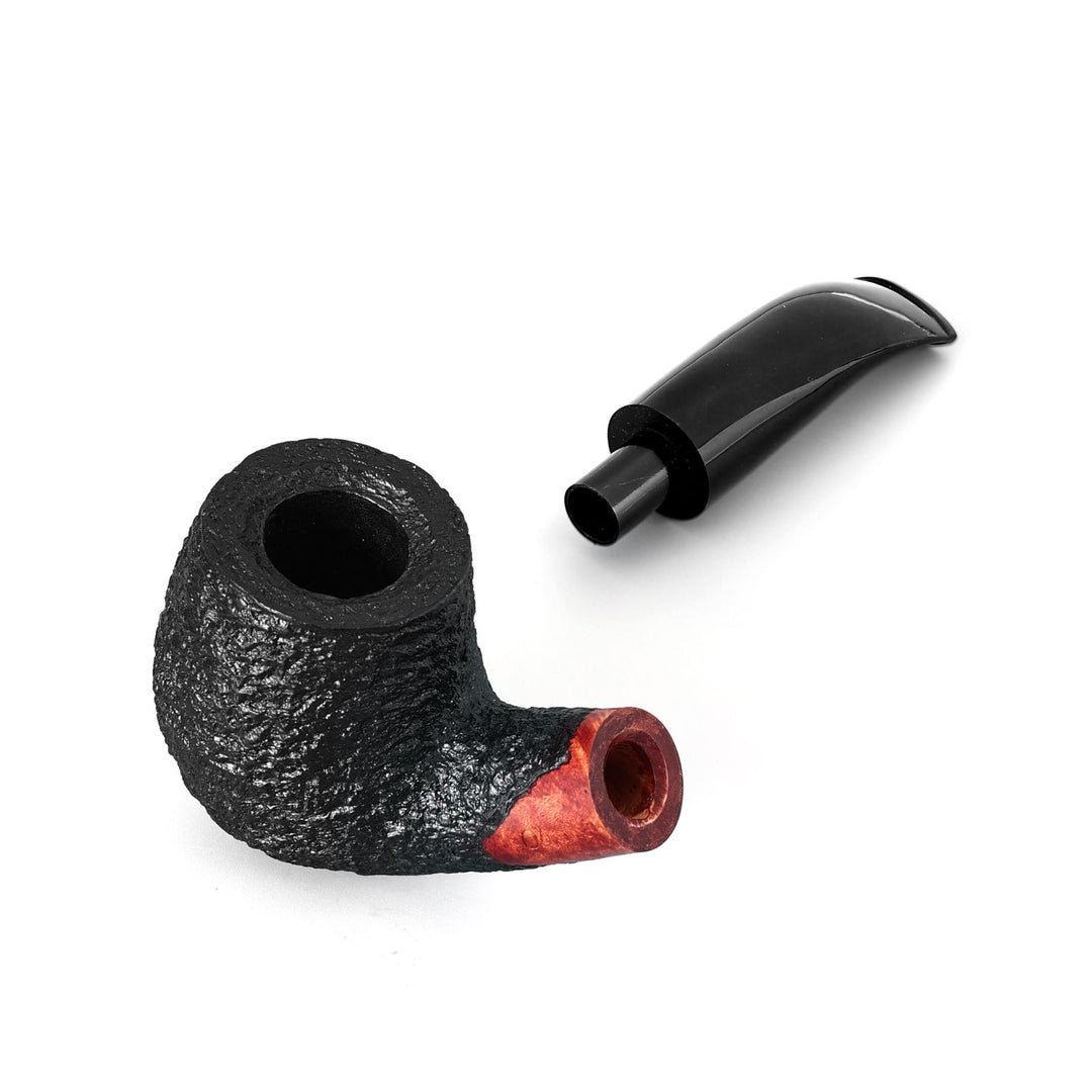 Pipa de tabaco de brezo de madera de brezo curvada Obetis - Set de regalo artesanal con funda de terciopelo