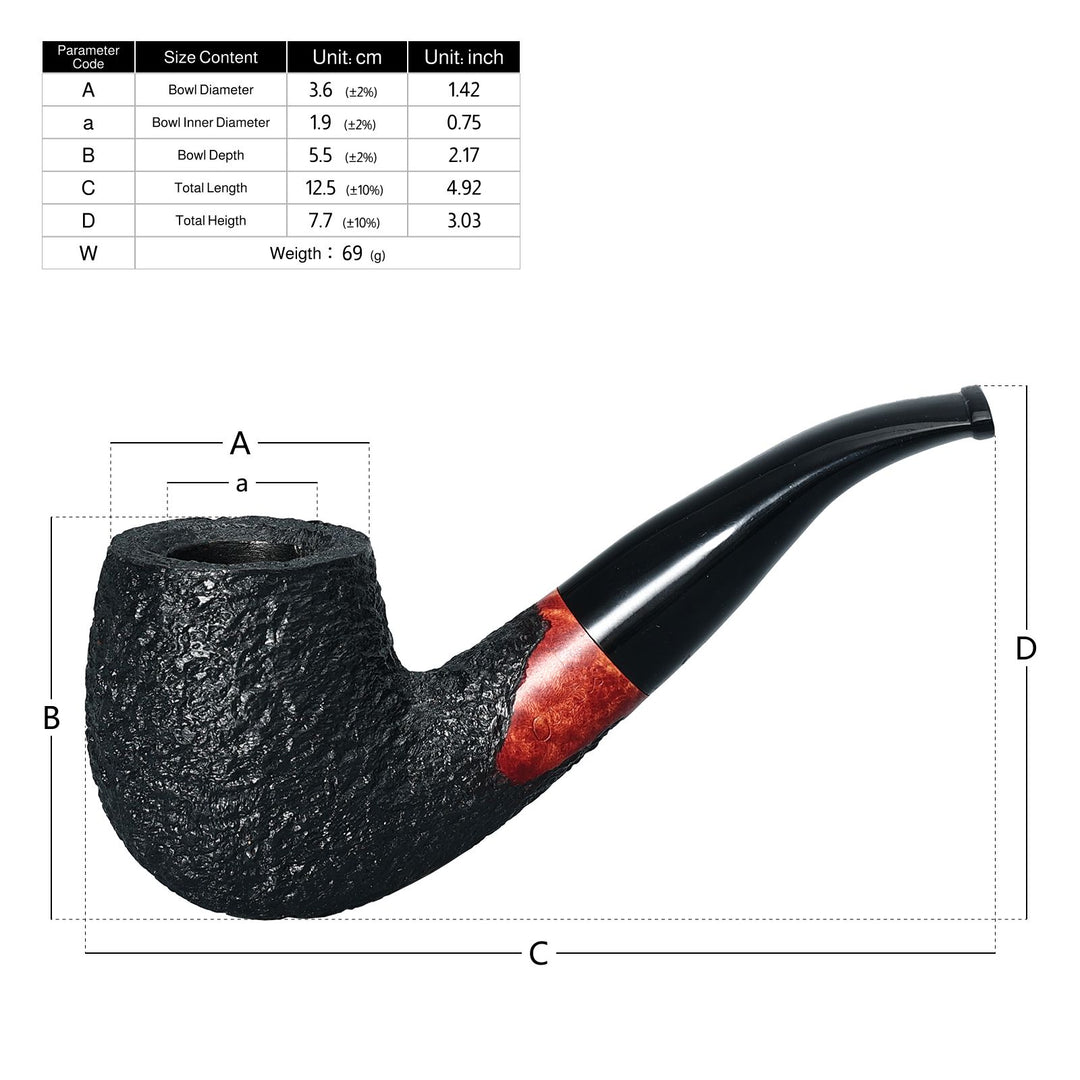 Pipa de tabaco de brezo de madera de brezo curvada Obetis - Set de regalo artesanal con funda de terciopelo