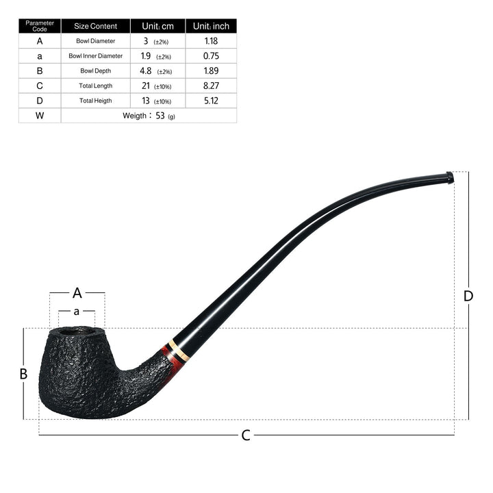 Pipa de tabaco de brezo Obetis Churchwarden: Pipa rústica extralarga hecha a mano con caja de regalo