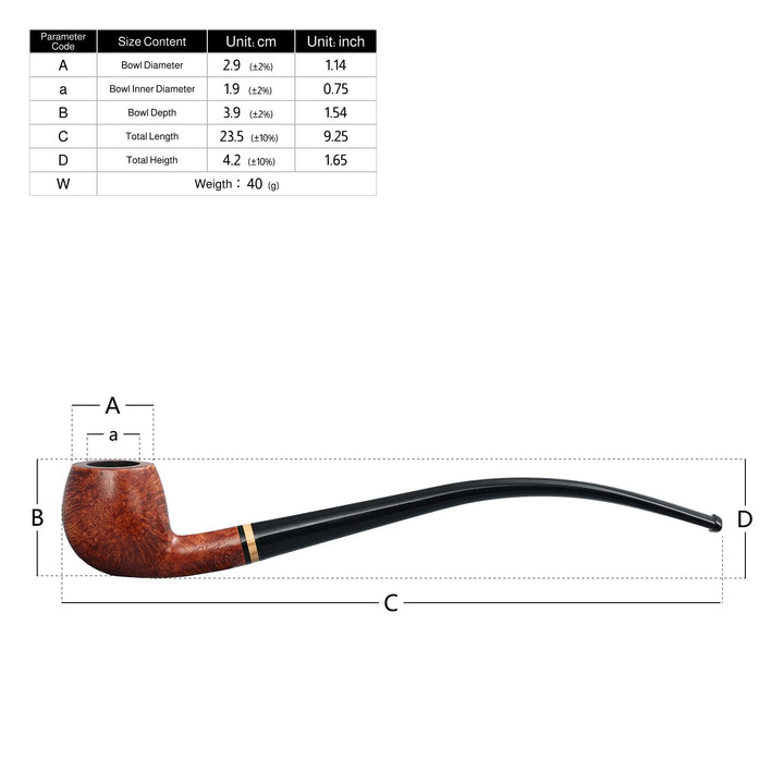 Pipa de brezo Obetis Churchwarden - Pipa de madera para fumar de mango largo, hecha a mano, con caja de regalo