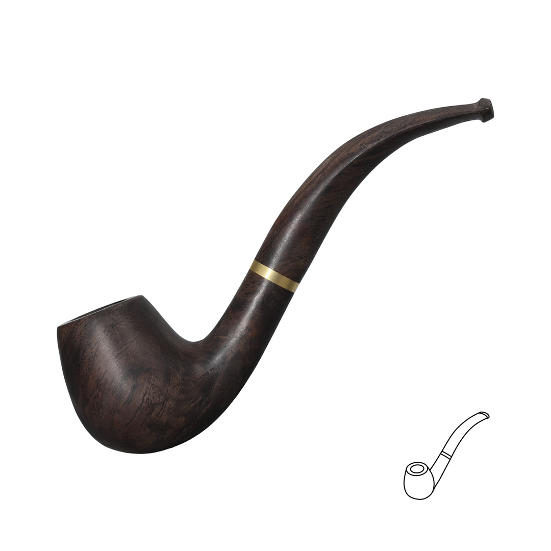 Obetis full ebony wood pipe — integrated wooden stem and bowl with brass accent ring