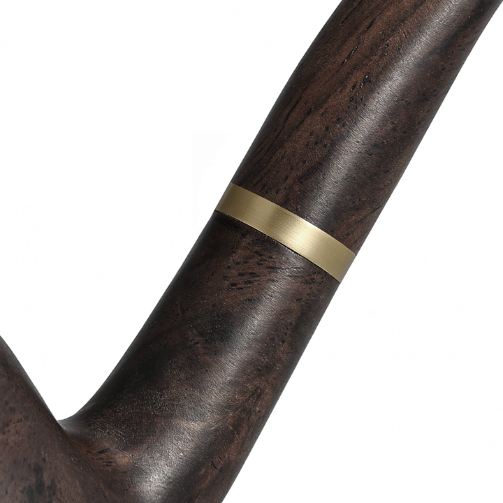 Obetis full ebony wood pipe — brass accent ring detail on natural wooden stem