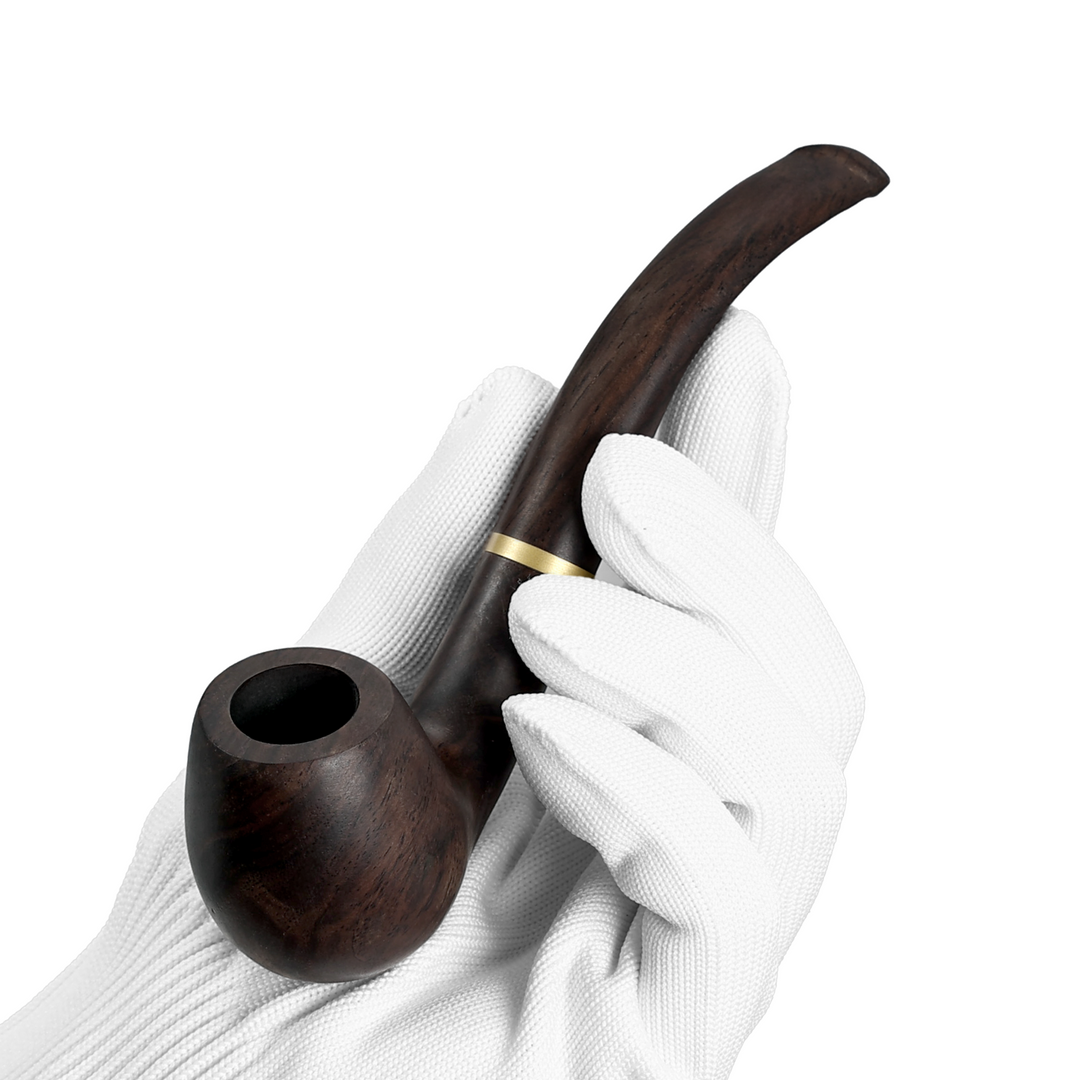 Obetis full ebony wood pipe — compact wooden stem version shown in gloved hand