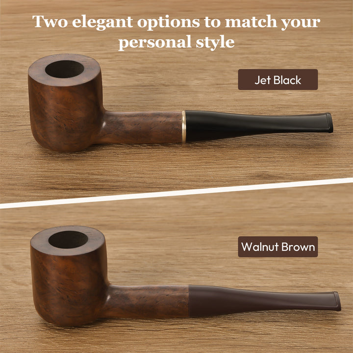 Obetis Ebony Wood Tobacco Pipe Set – Classic Straight Stem with Dual Mouthpieces & Full Accessories