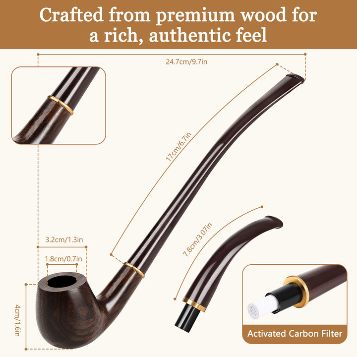 Obetis Ebony Wood Tobacco Pipe Set with Long & Short Stem – Full Kit