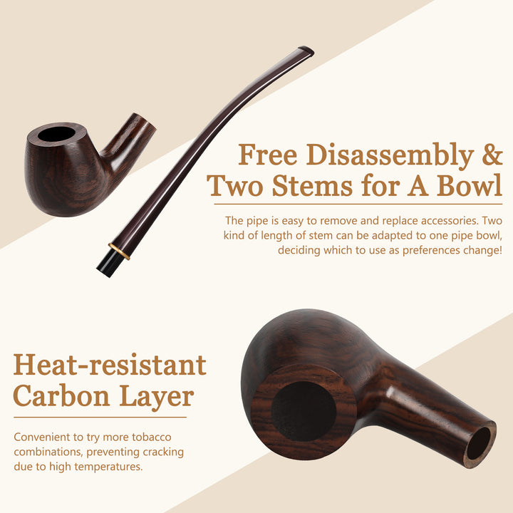 Obetis Ebony Wood Tobacco Pipe Set with Long & Short Stem – Full Kit