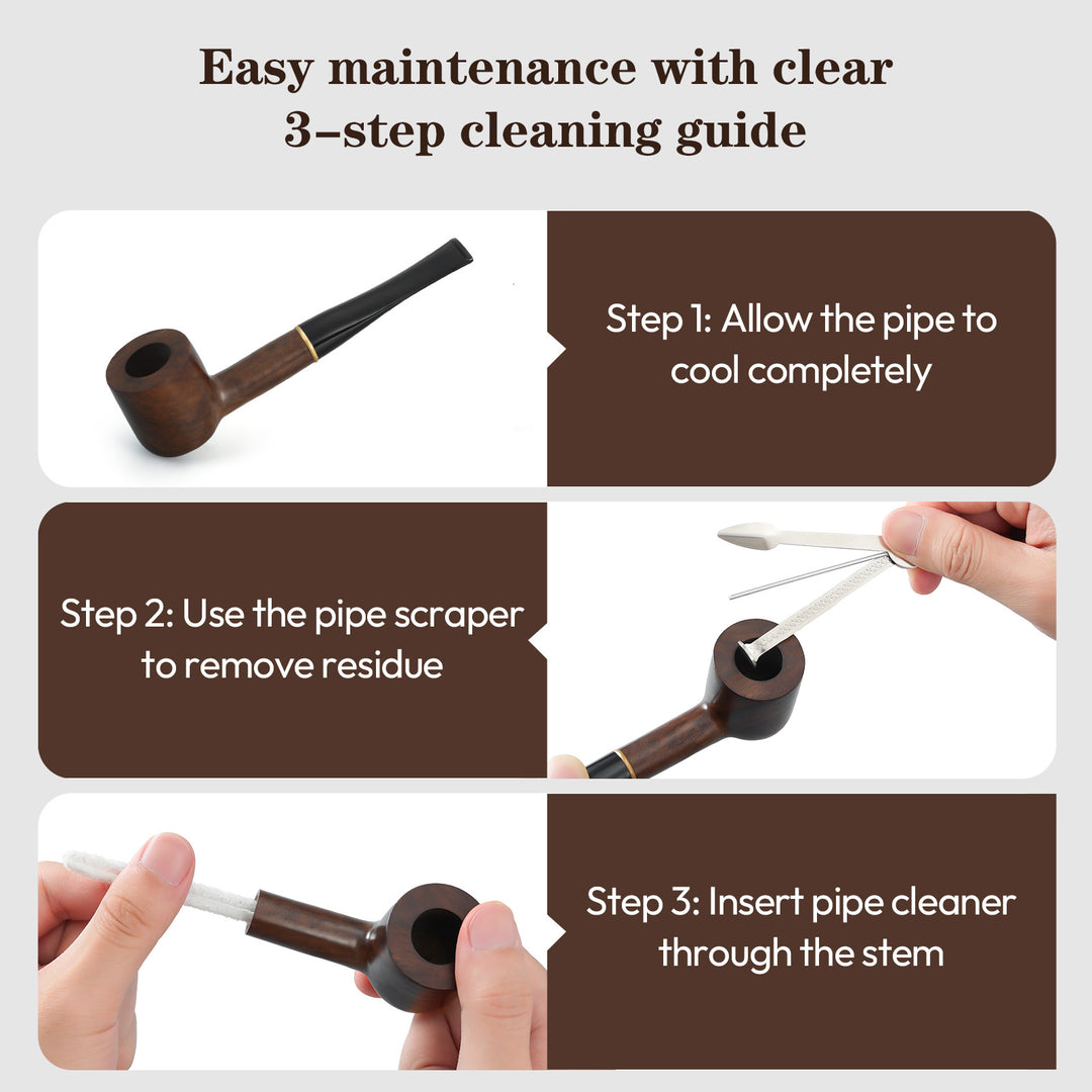 Obetis Ebony Wood Tobacco Pipe Set – Classic Straight Stem with Dual Mouthpieces & Full Accessories