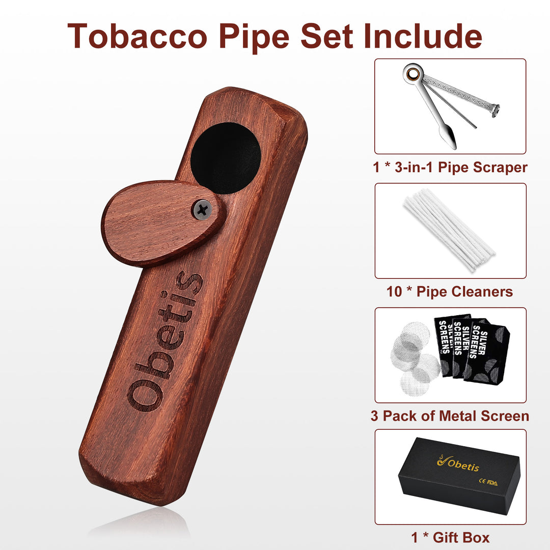 Obetis Portable Rosewood Pipe Set with Cleaner Kit – Compact, Smooth Draw Design