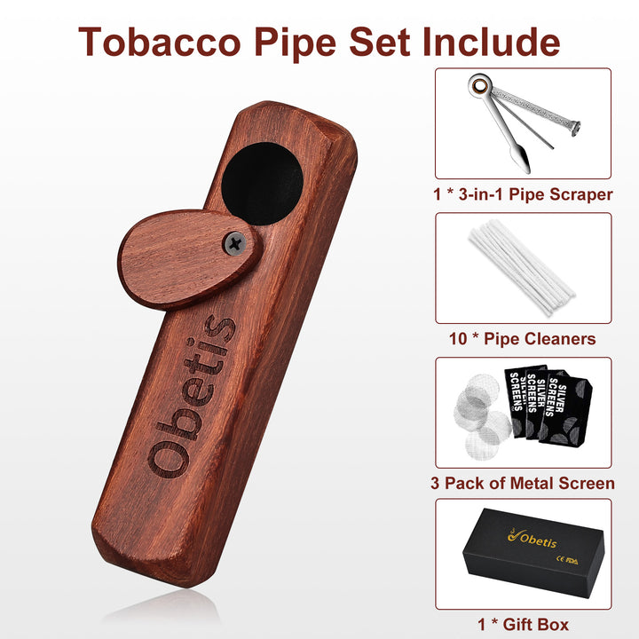 Obetis Portable Rosewood Pipe Set with Cleaner Kit – Compact, Smooth Draw Design