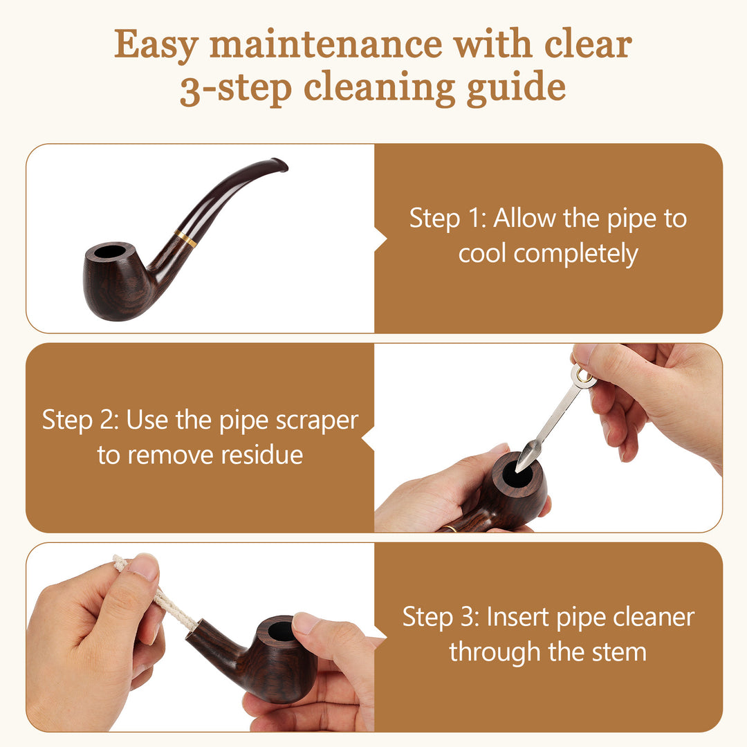Obetis Ebony Wood Tobacco Pipe Set with Long & Short Stem – Full Kit