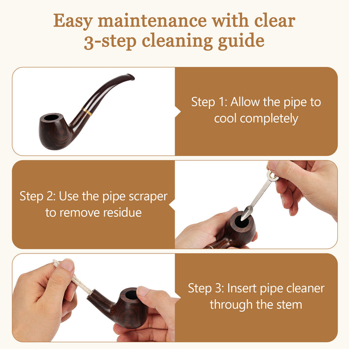 Obetis Ebony Wood Tobacco Pipe Set with Long & Short Stem – Full Kit